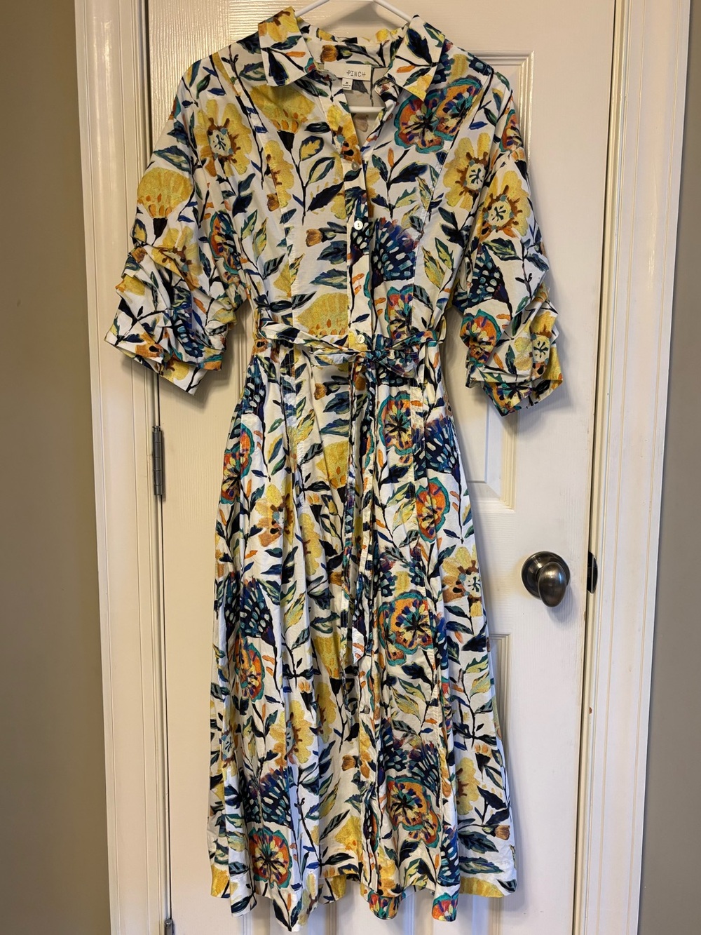 Pinch Floral Midi Shirt Dress in Yellow & Blue